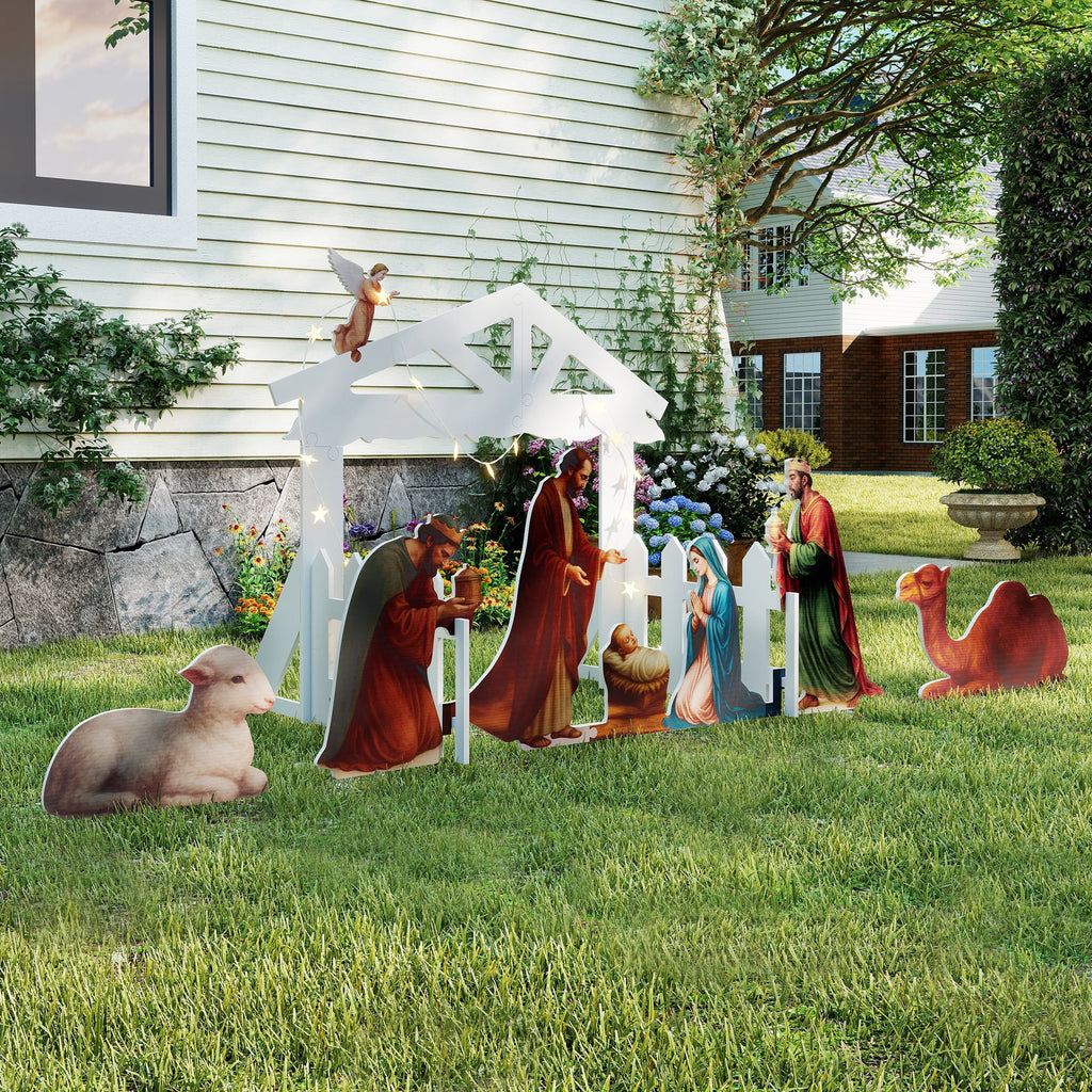 10 PCS Outdoor Nativity Scene Lighted Christmas Family Yard Decoration Nativity Sets Weatherproof, White