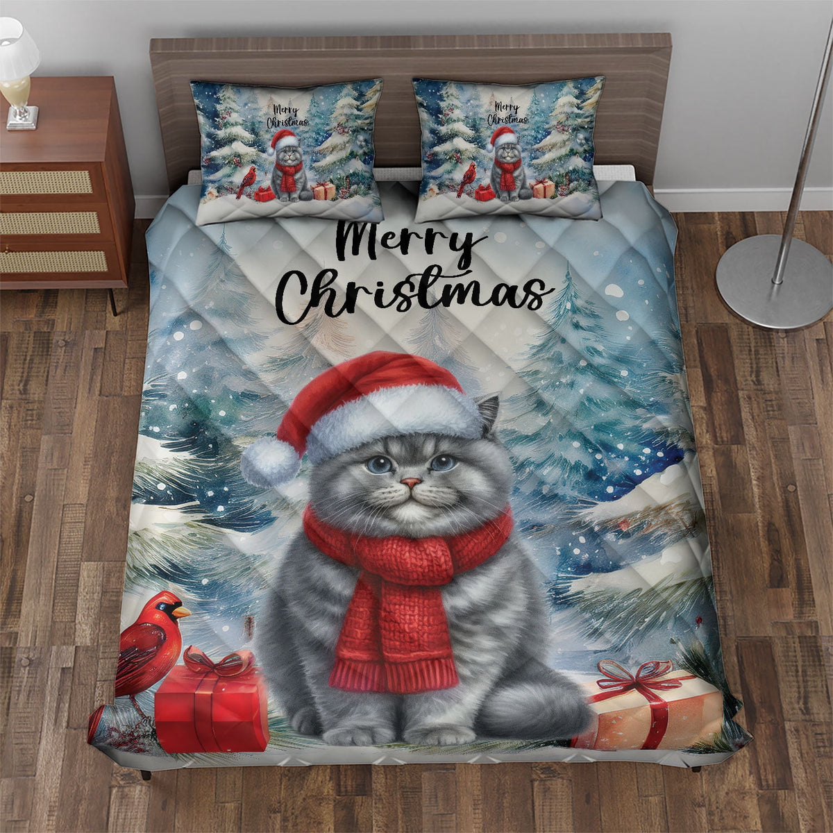 Merry Christmas Sphynx Enjoys Catmas Winter Xmas Holiday Quilt Bedding Set Cat Lover Kitten Owner Gifts Idea 1 Blanket Bed Cover 2 Pillowcases - 02022
