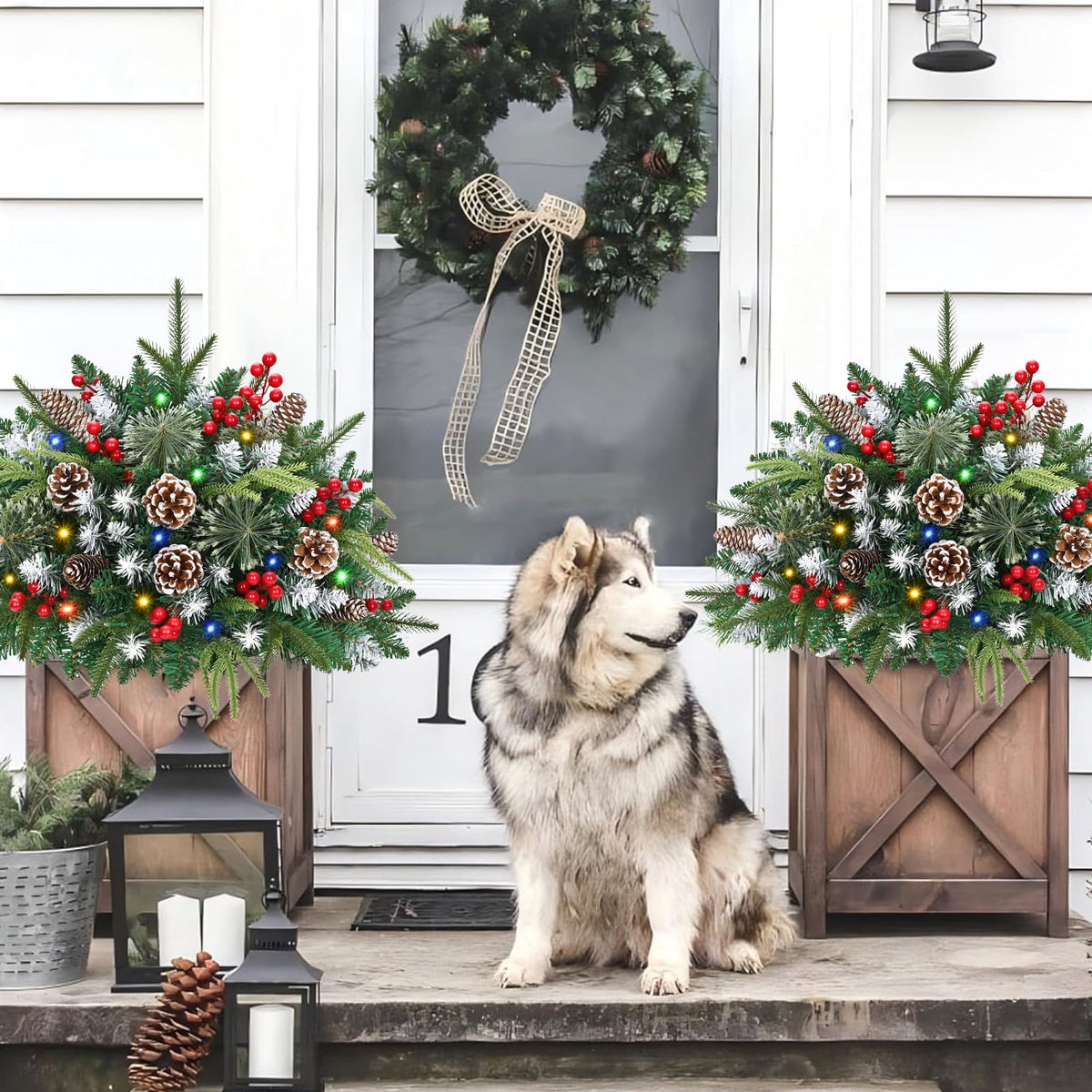 Ikfashoni 2 Pack Christmas Urn Filler, 26 in Pre-lit Outdoor Christmas Tree with Remote, Artificial Christmas Porch Pathway Decoration