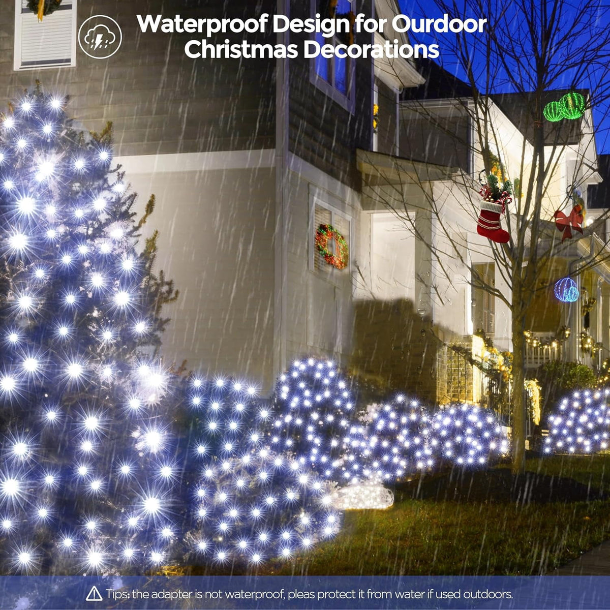 Christmas Net Lights Outdoor, 192 LED 9.8Ft x 6.6Ft Net Lights, Waterproof Christmas Outdoor Mesh Lights for Tree Bushes Holiday Party Garden, Holiday Wedding Party Decorations