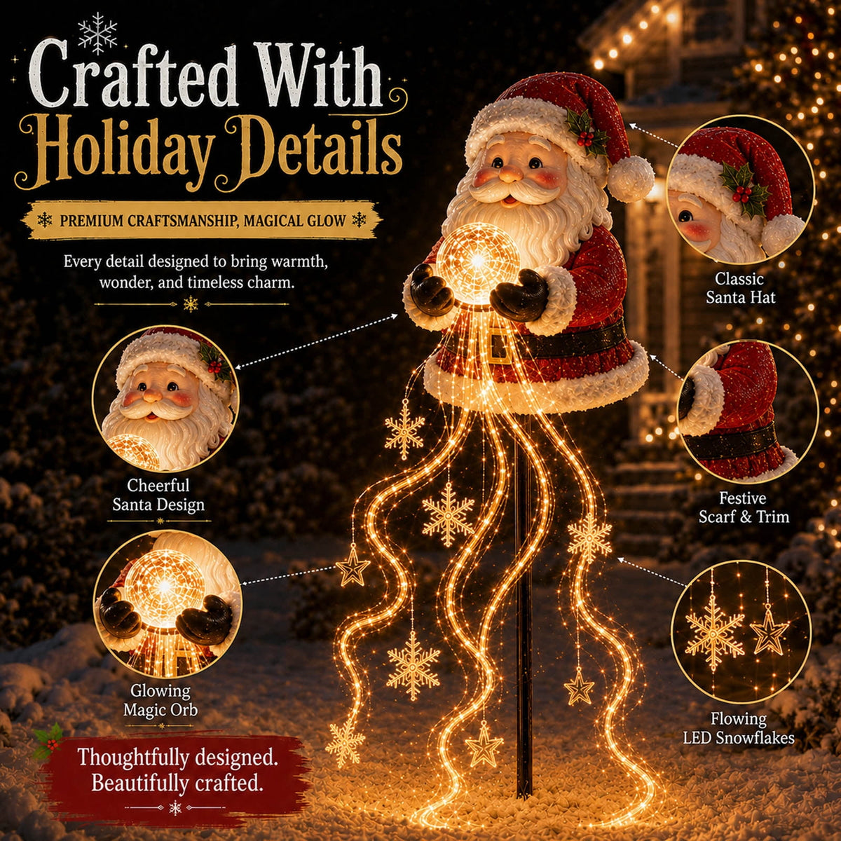 Clearance Christmas Solar Santa Magic Fountain Light - 32" Flowing Snowflake LED Garden Stake Light, Christmas Decorations Outdoor for Yard Porch