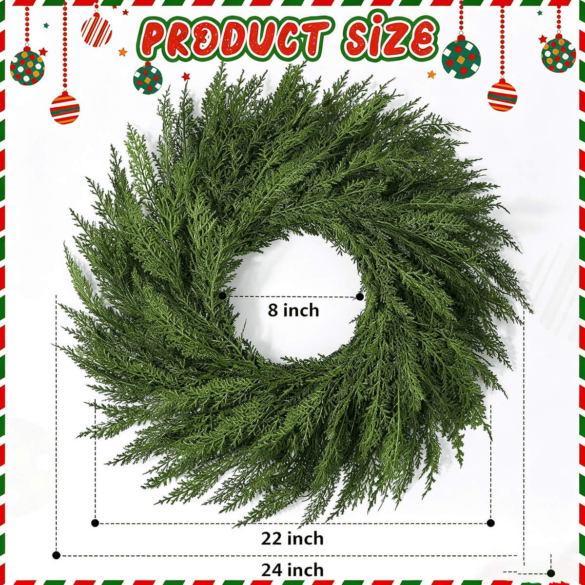 24’’ Real Touch Christmas Wreath, Artificial Cedar Wreath for Door Cedar Wreath,Faux Christmas Wreath for Front Door Wall Windows Porches Indoor Outdoor Christmas Xmas Decorations Winter Decor