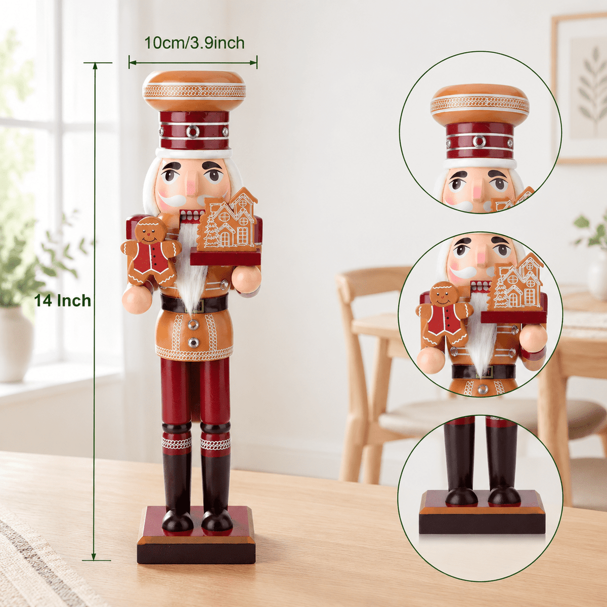 14 Inch Gingerbread Wooden Christmas Nutcracker Soldier Festive Decor