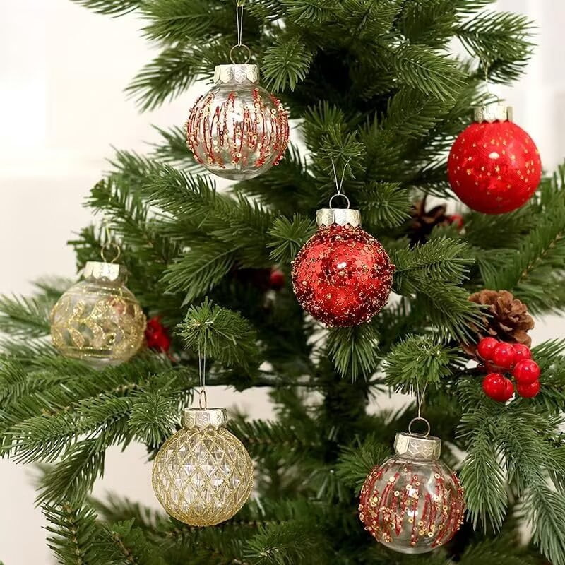 BENESKY 25 pcs Christmas Tree Ornament Balls, 2.4" Clear Shatterproof Christmas Decoration Balls, PET Painted Christmas Ball Set for Christmas Tree Decorations, Red & Gold