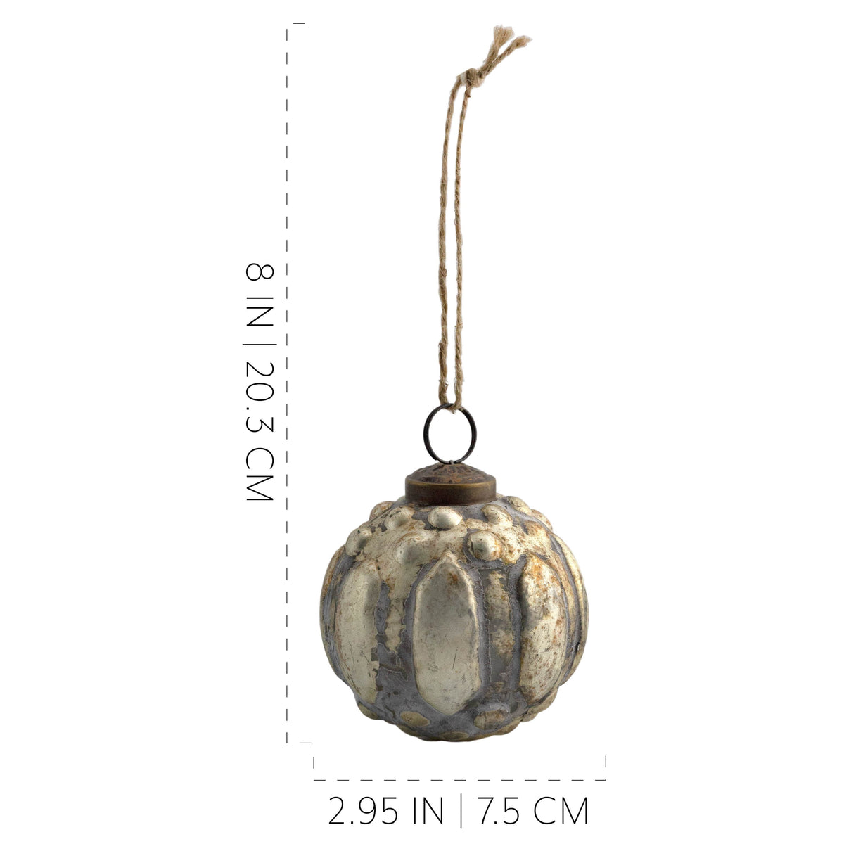 AuldHome Design Farmhouse Ball Ornaments (Set of 6, Gold/Silver); Distressed Metal Glass Ball Vintage Style Christmas Decorations