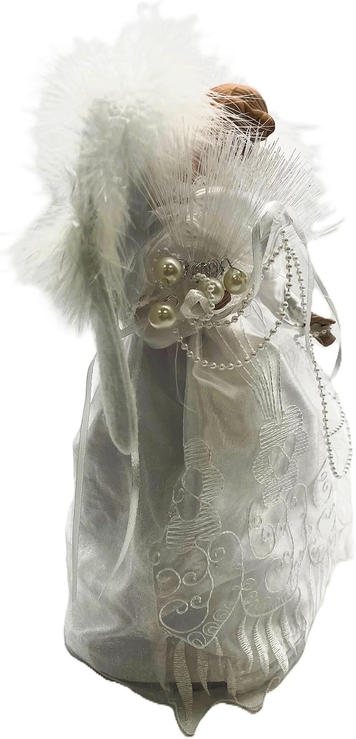 KSA 12" Lighted LED Fiber Optic White and Silver Angel Christmas Tree Topper