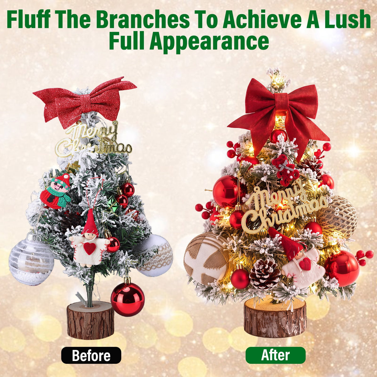 22" Mini Christmas Tree with 30 LEDs, Red Berries & Pinecones, DIY Kit, Battery Powered Tabletop Tree Christmas Decorations Gifts for Dorms, Offices, Home, Classrooms Desks & Small Spaces