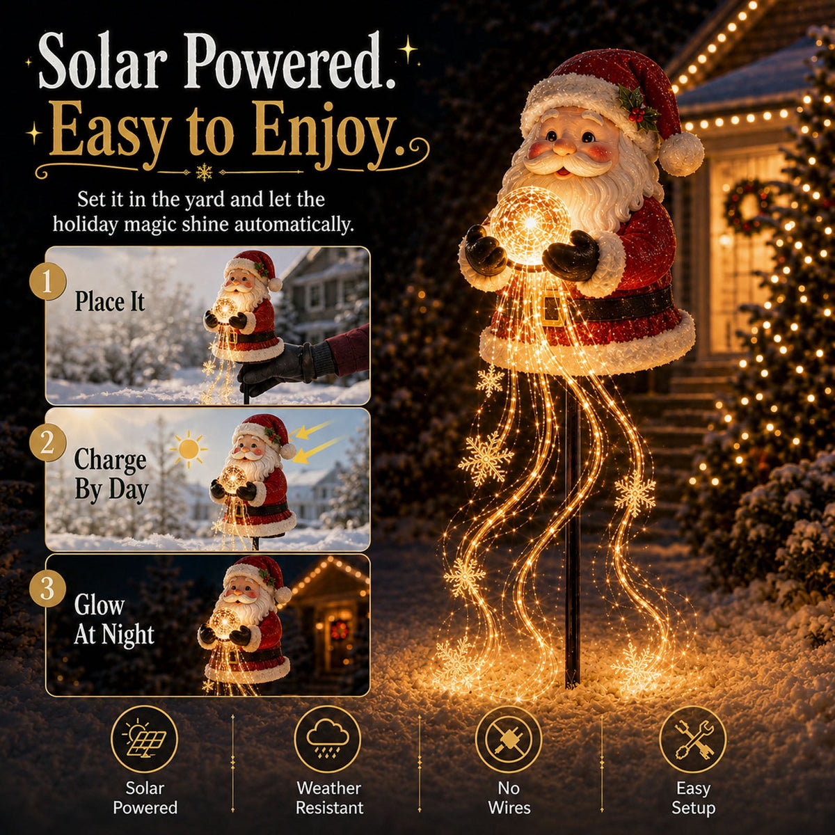 Clearance Christmas Solar Santa Magic Fountain Light - 32" Flowing Snowflake LED Garden Stake Light, Christmas Decorations Outdoor for Yard Porch