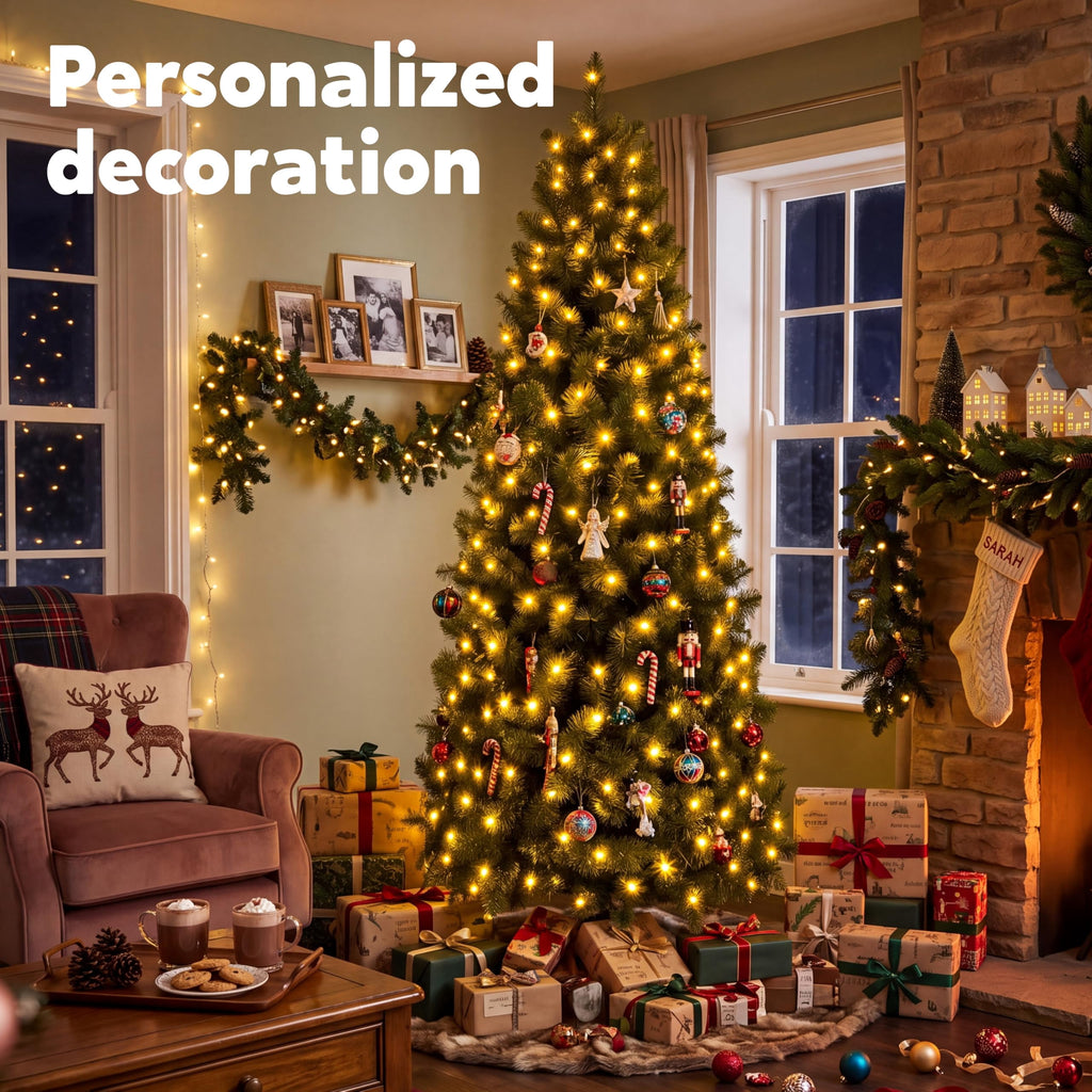 Joyfy 6 FT Prelit Slim Christmas Tree with 250 RGB Lights,App & Remote Control,Hinged Branches,Gloves & Metal Base Included,Easy Setup,Realistic Artificial Pencil Tree for Xmas Indoor Holiday Decor