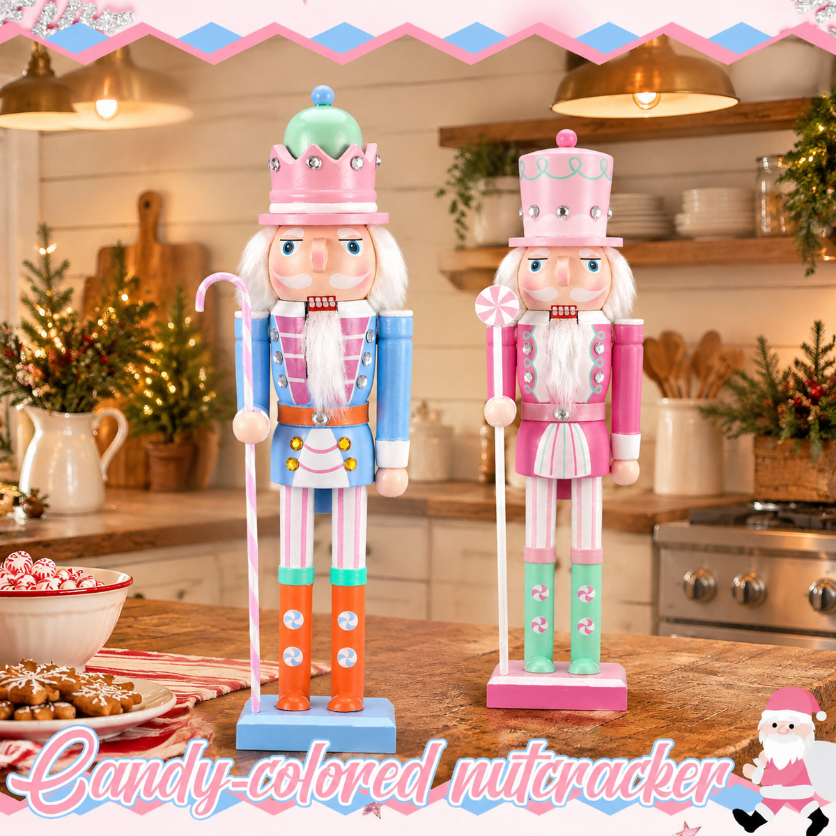15'' Wooden Pastel Nutcracker Soldier Figures, Set of 2, Traditional Christmas Desktop Decor