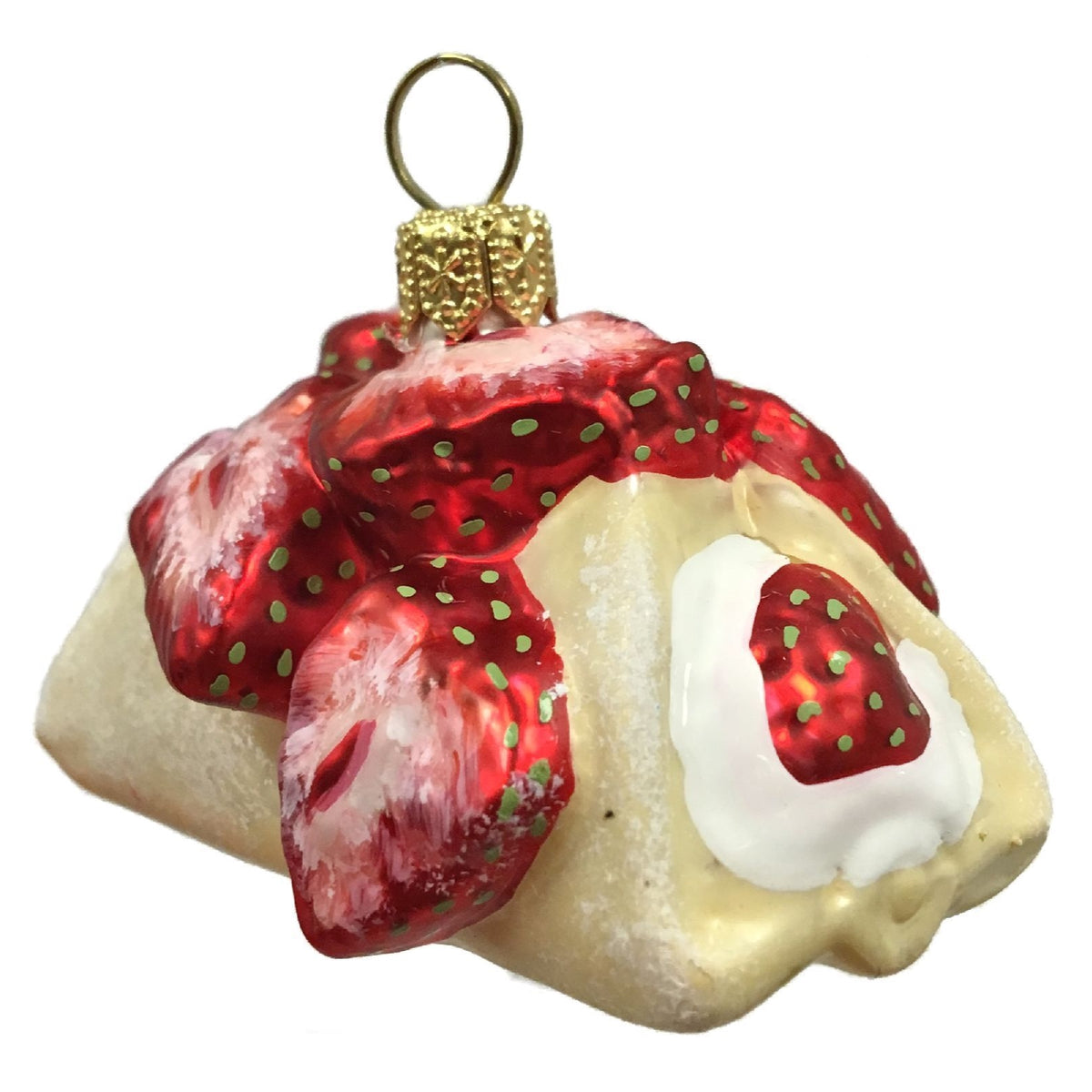 Strawberry Filled Cannoli Cake Polish Glass Christmas Ornament Dessert Set of 2