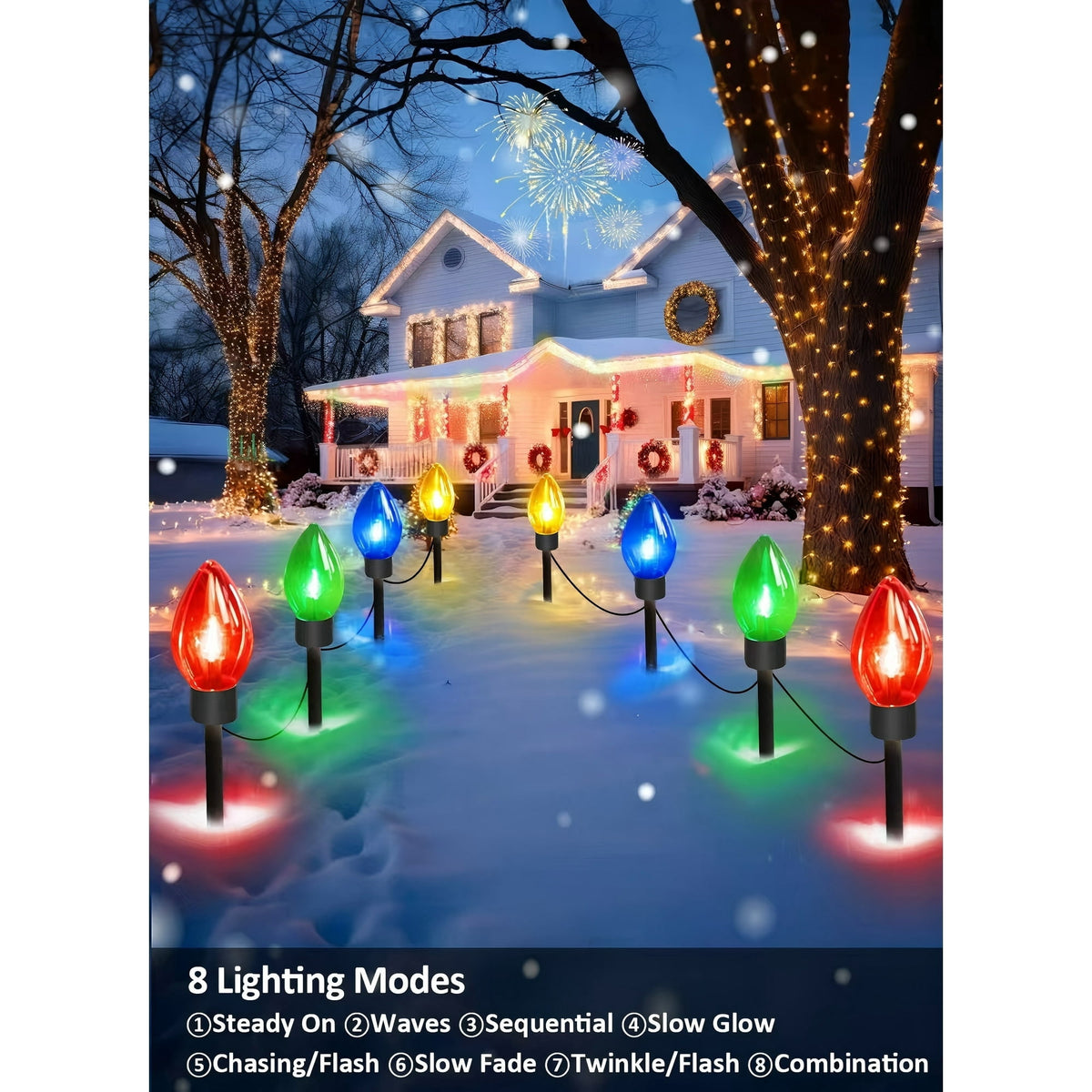 ZOEYKIMLO C9 Christmas Pathway Lights Outdoor 12-Count, Outdoor Xmas Decorations String Lights with C9 Stakes Lights 8LED, for Walkway Yard Lawn Sidewalk Driveway Garden, 2PACK