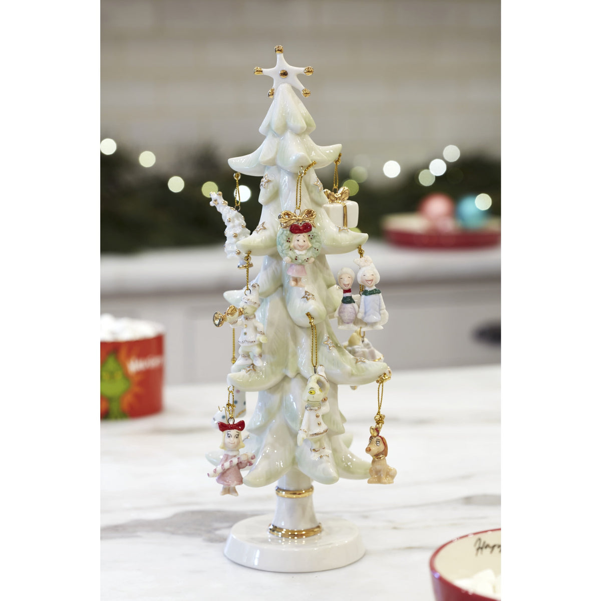 Lenox Ornament Tree 12.6" How The Grinch Stole Christmas Porcelain Decorative Figurine Tree with Ornaments, Set of 13