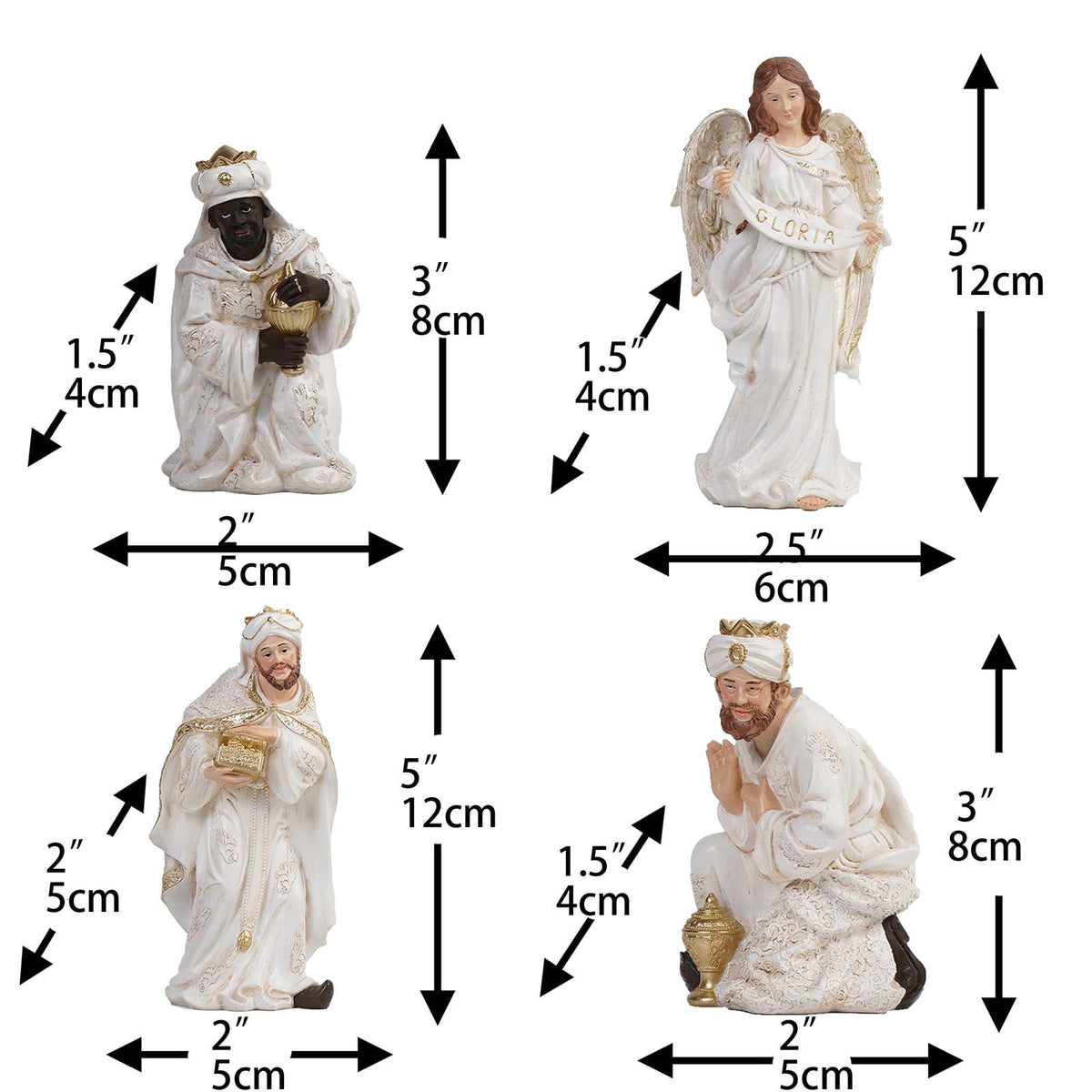Zayton 5.5 Inch Christmas Nativity Set, 11-Piece White Resin Decorative Figurines