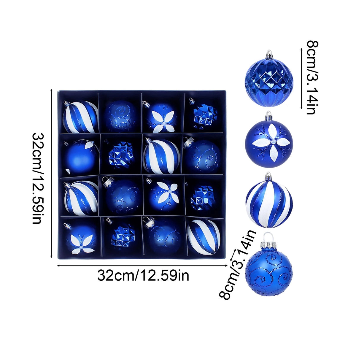 Gaecuw 16 Pack Blue Painted Odd Shaped Christmas Baubles, Luxury Style Ornaments Set for Xmas Tree Wreath Mantel REFINEMENT Decor