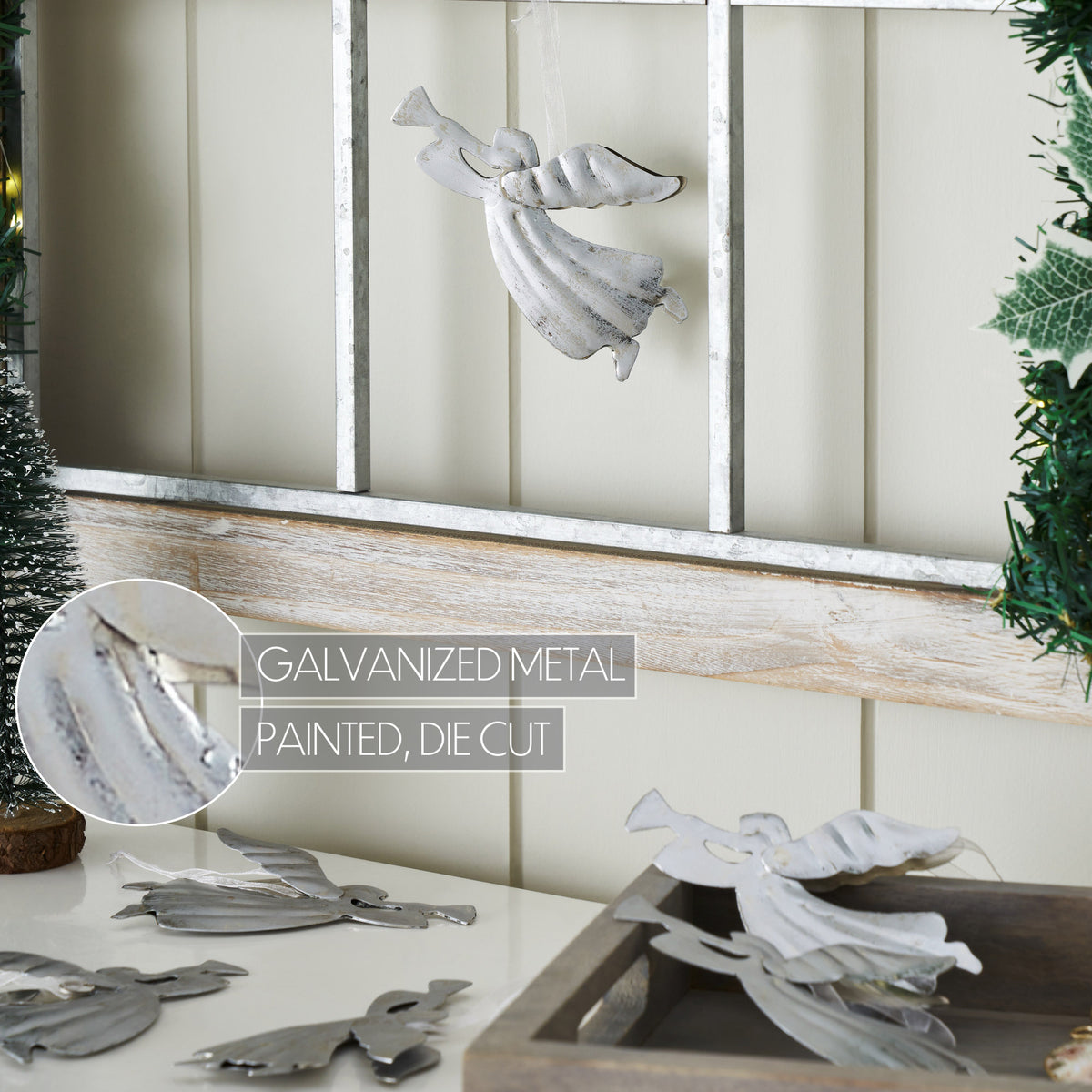 VHC Brands Brushed Metal Angel Ornament Set of 6 - 2.75x4.75x0.25