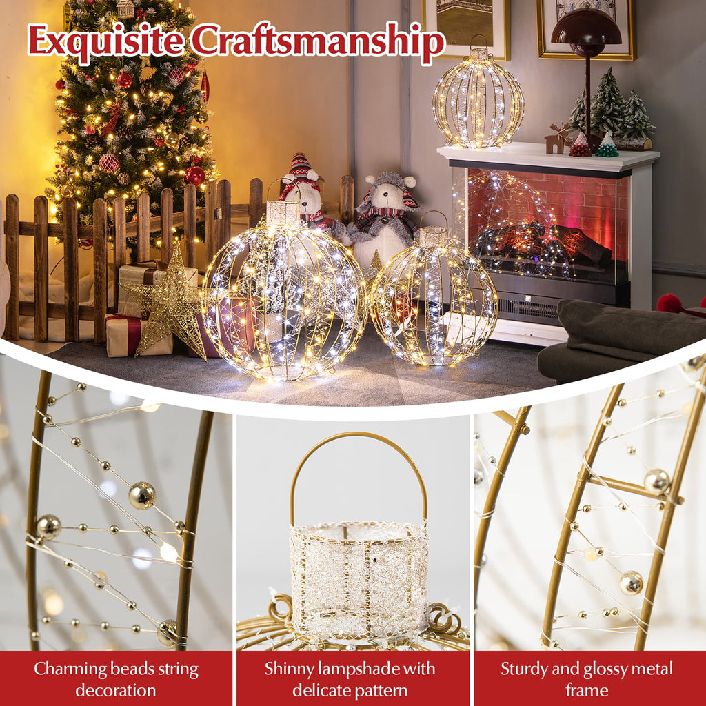 Costway 3 Pack Christmas LED Light Balls Outdoor Hanging Light Spheres w/360 Lights