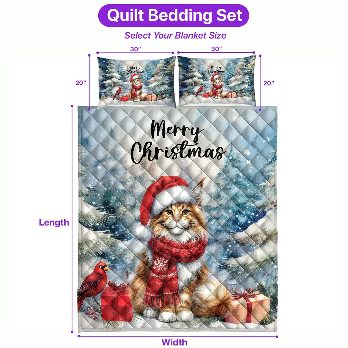 Merry Christmas Sphynx Enjoys Catmas Winter Xmas Holiday Quilt Bedding Set Cat Lover Kitten Owner Gifts Idea 1 Blanket Bed Cover 2 Pillowcases - 02022