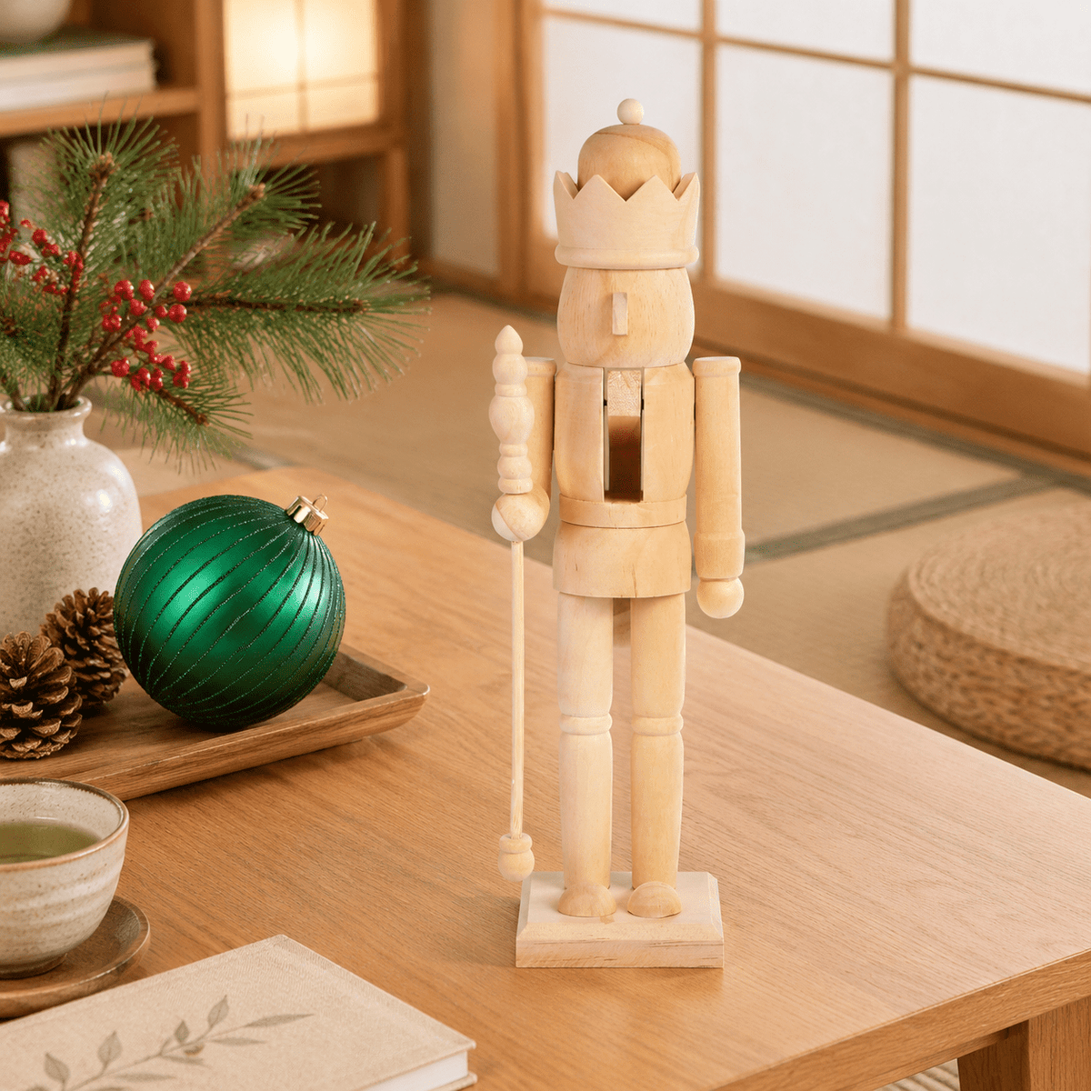 15.75 Inch Unfinished Wooden Nutcracker Figurine DIY Christmas Decoration