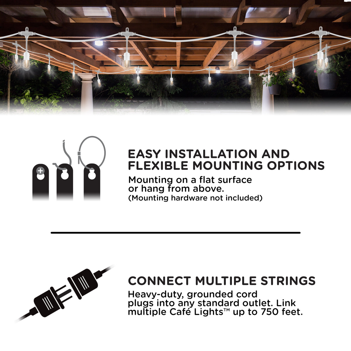 Enbrighten 48ft 24 Bulbs Vintage Indoor/Outdoor LED Café String Lights, Black Cord, 35631