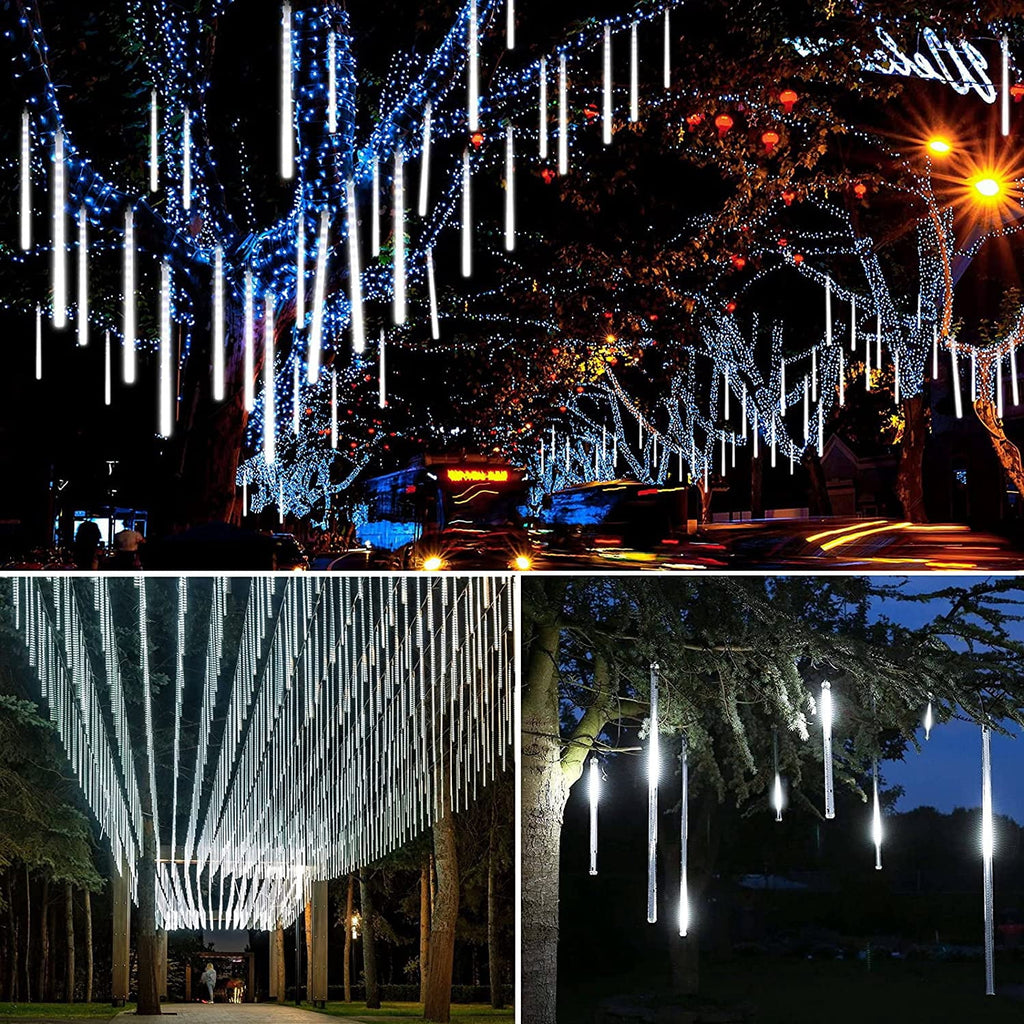Christmas Lights, Christmas Lights Outdoor, Meteor Shower Lights 12 Inch 8 Tube 192 LED, Raindrop Snowfall Lights for Tree Yard Party Patio Christmas Decorations Lights, Blue