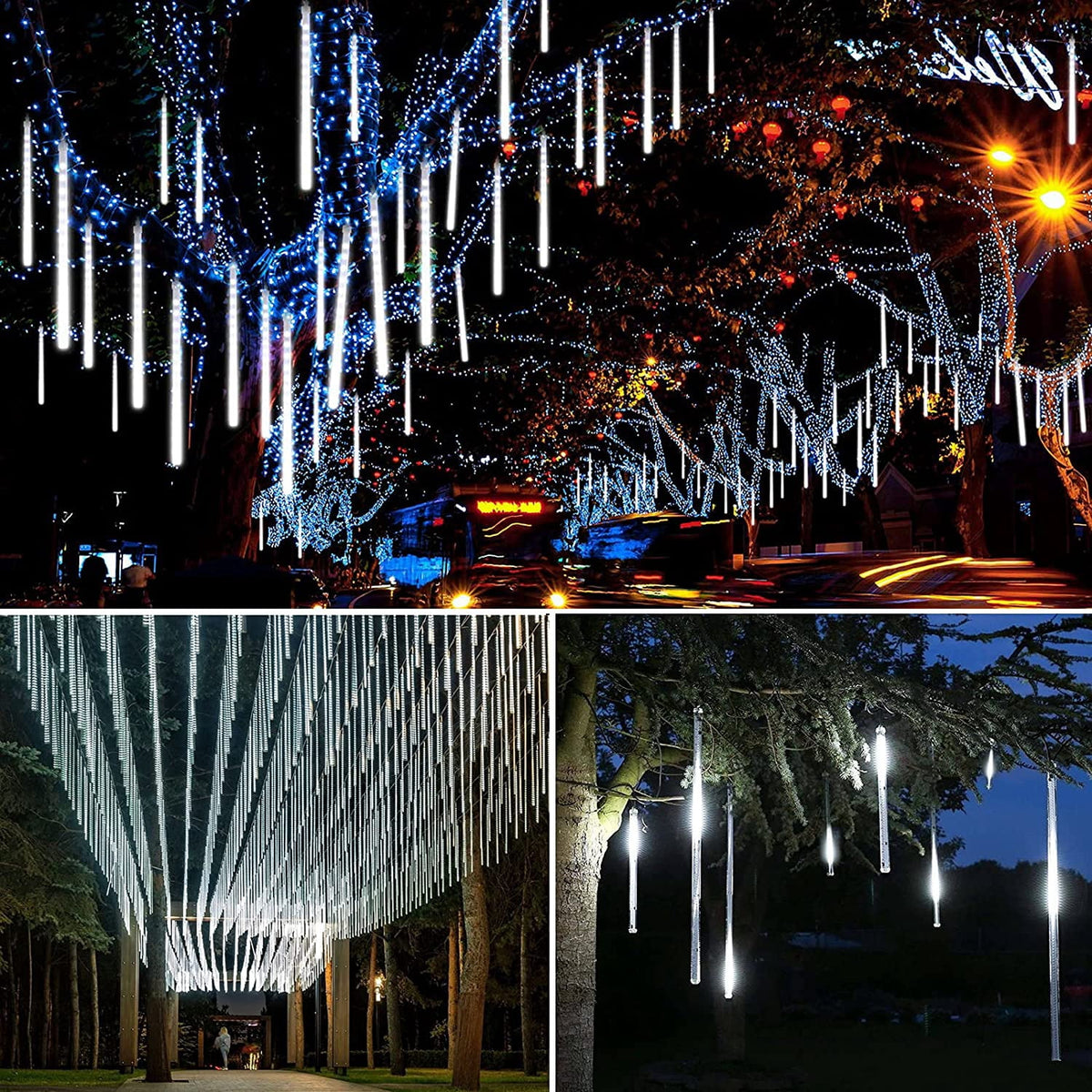 Christmas Lights, Christmas Lights Outdoor, Meteor Shower Lights 12 Inch 8 Tube 192 LED, Raindrop Snowfall Lights for Tree Yard Party Patio Christmas Decorations Lights, Blue