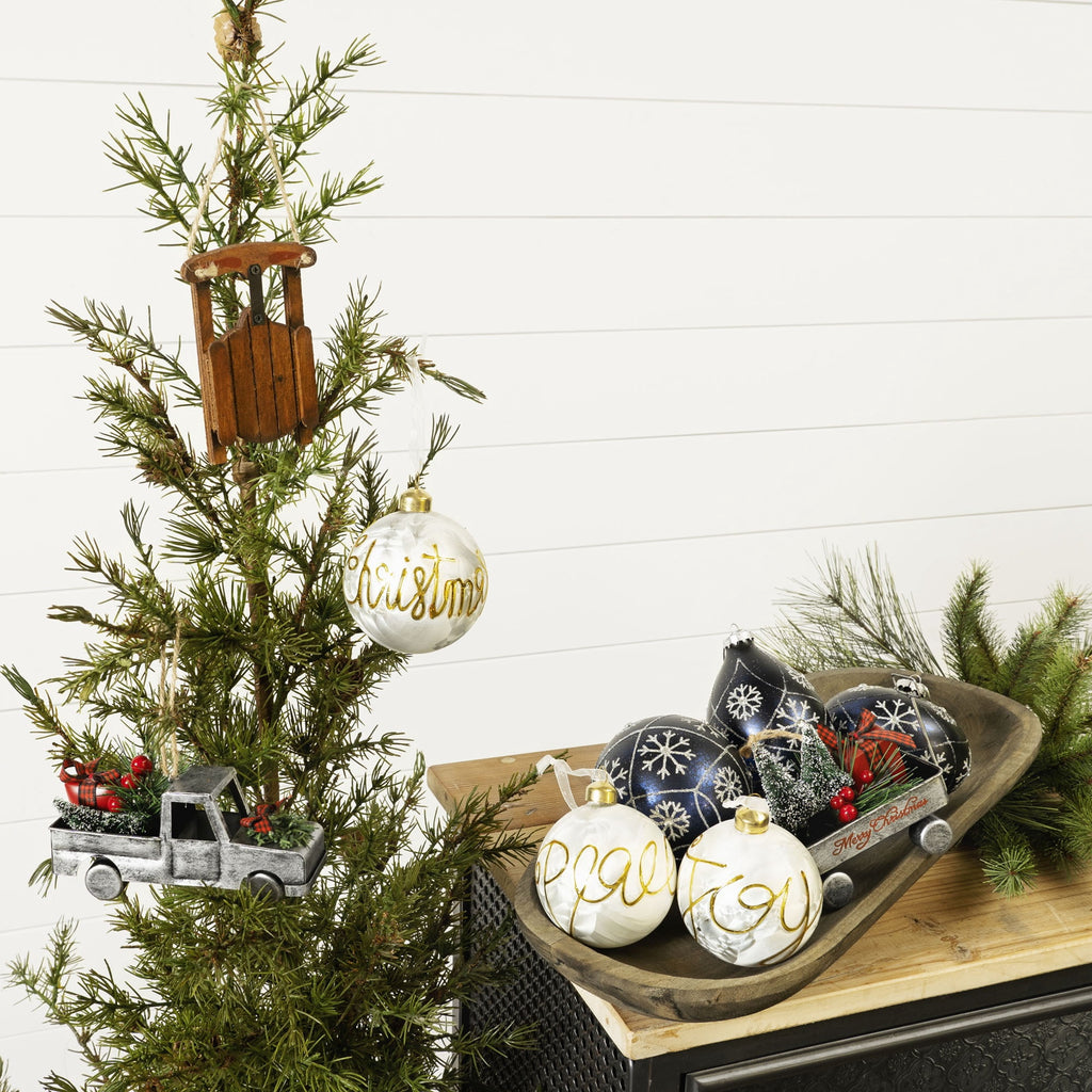 Home Decorative Sled Ornament (Set of 12) 5.75"H Wood