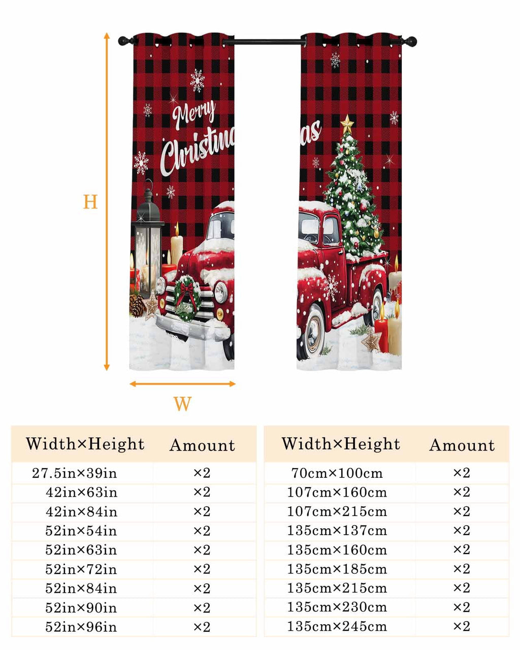 Red Truck Christmas Blackout Curtains 63 Inches Long for Bedroom,Xmas Tree Snowflake Gifts Winter Wooden Thermal Insulated Room Darkening Black Out Window Curtain Panels Grommet Living Room Drapes