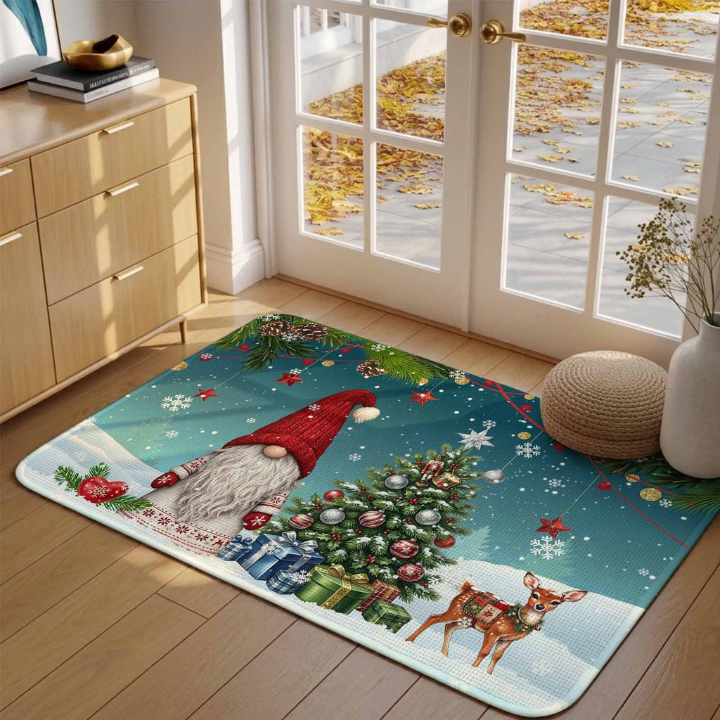 Red Truck Christmas Washable Area Rugs for Living Room Bedroom, Large Non Slip Indoor Floor Carpet Absorbent Xmas Tree Gnomes Navy Blue Snowflake Door Mat Rugs for Bathroom Entryway 63"x90.6"