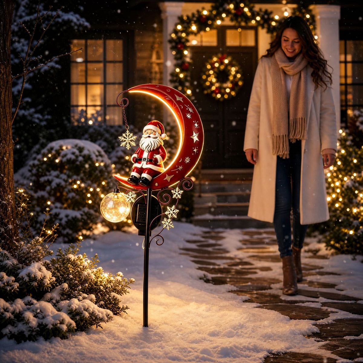 Clearance Christmas Solar Santa Magic Fountain Light - 32" Flowing Snowflake LED Garden Stake Light, Christmas Decorations Outdoor for Yard Porch