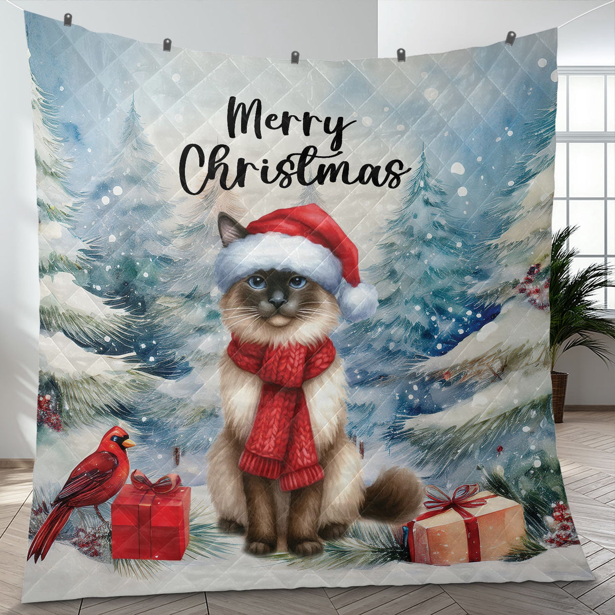 Merry Christmas Sphynx Enjoys Catmas Winter Xmas Holiday Quilt Bedding Set Cat Lover Kitten Owner Gifts Idea 1 Blanket Bed Cover 2 Pillowcases - 02022