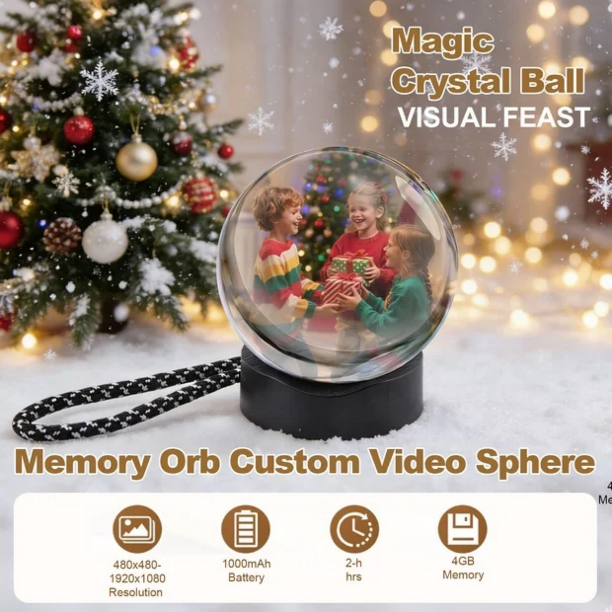 Demine Upgraded Wi-Fi Memory Orb Ball - 2.7" High-Capacity Crystal Ball Video Player, 2026 New Core Memory Sphere Ball Ornament, Uploadable Videos & Photos, DIY Gift for Anniversary, Birthday