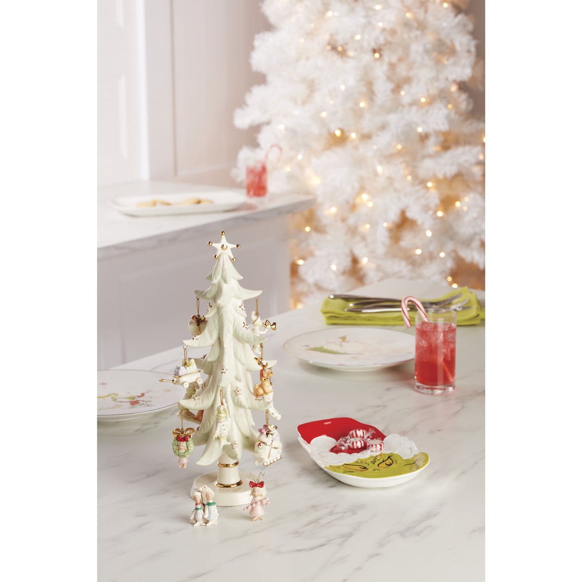 Lenox Ornament Tree 12.6" How The Grinch Stole Christmas Porcelain Decorative Figurine Tree with Ornaments, Set of 13