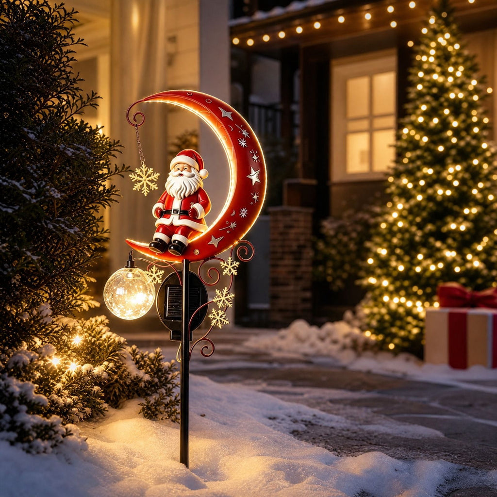 Clearance Christmas Solar Santa Magic Fountain Light - 32" Flowing Snowflake LED Garden Stake Light, Christmas Decorations Outdoor for Yard Porch