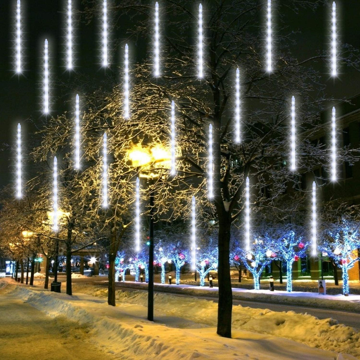 Christmas Lights, Christmas Lights Outdoor, Meteor Shower Lights 12 Inch 8 Tube 192 LED, Raindrop Snowfall Lights for Tree Yard Party Patio Christmas Decorations Lights, Blue