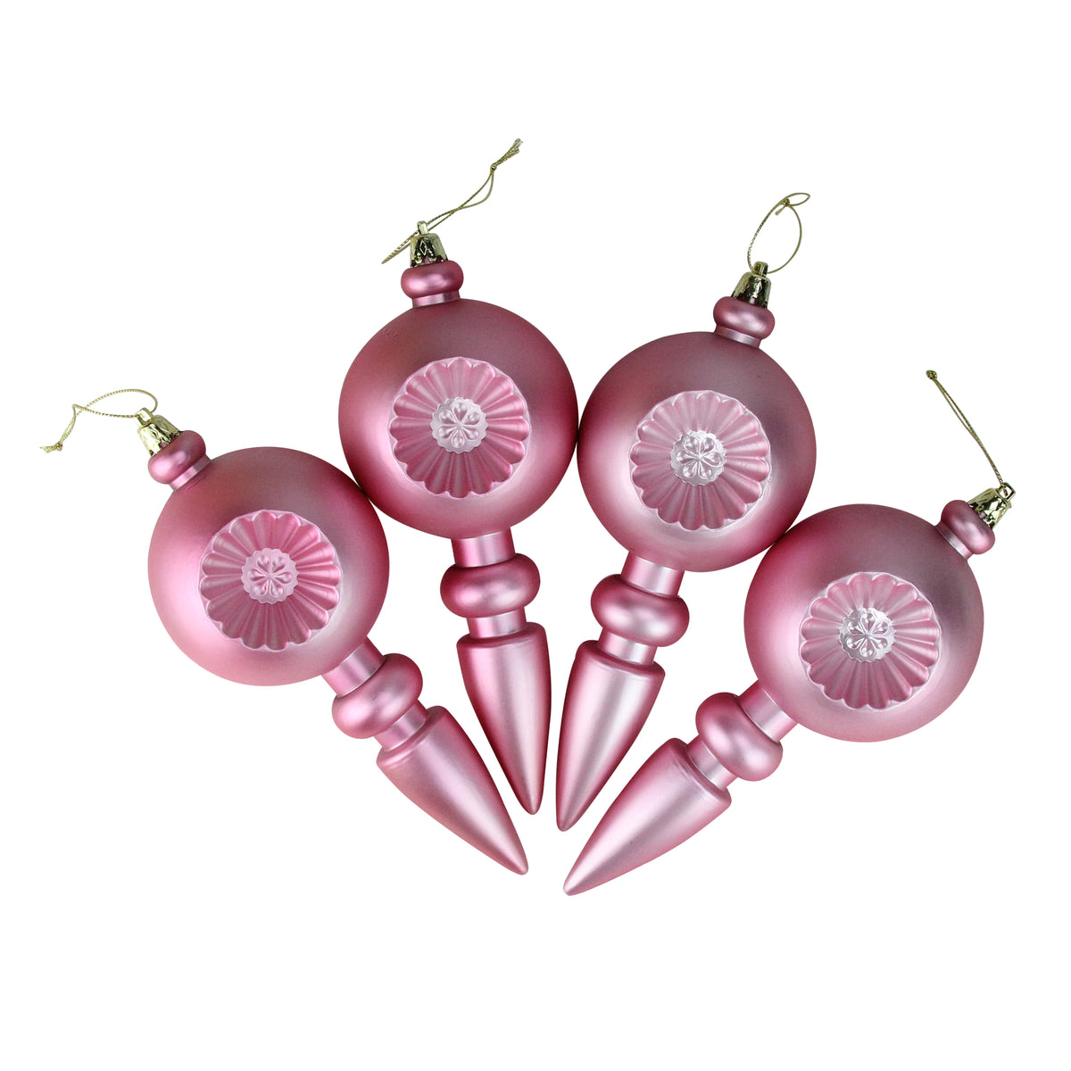 DAK 4ct Bubblegum Pink Shatterproof Matte Retro Reflector Christmas Finial Ornaments 7.5"