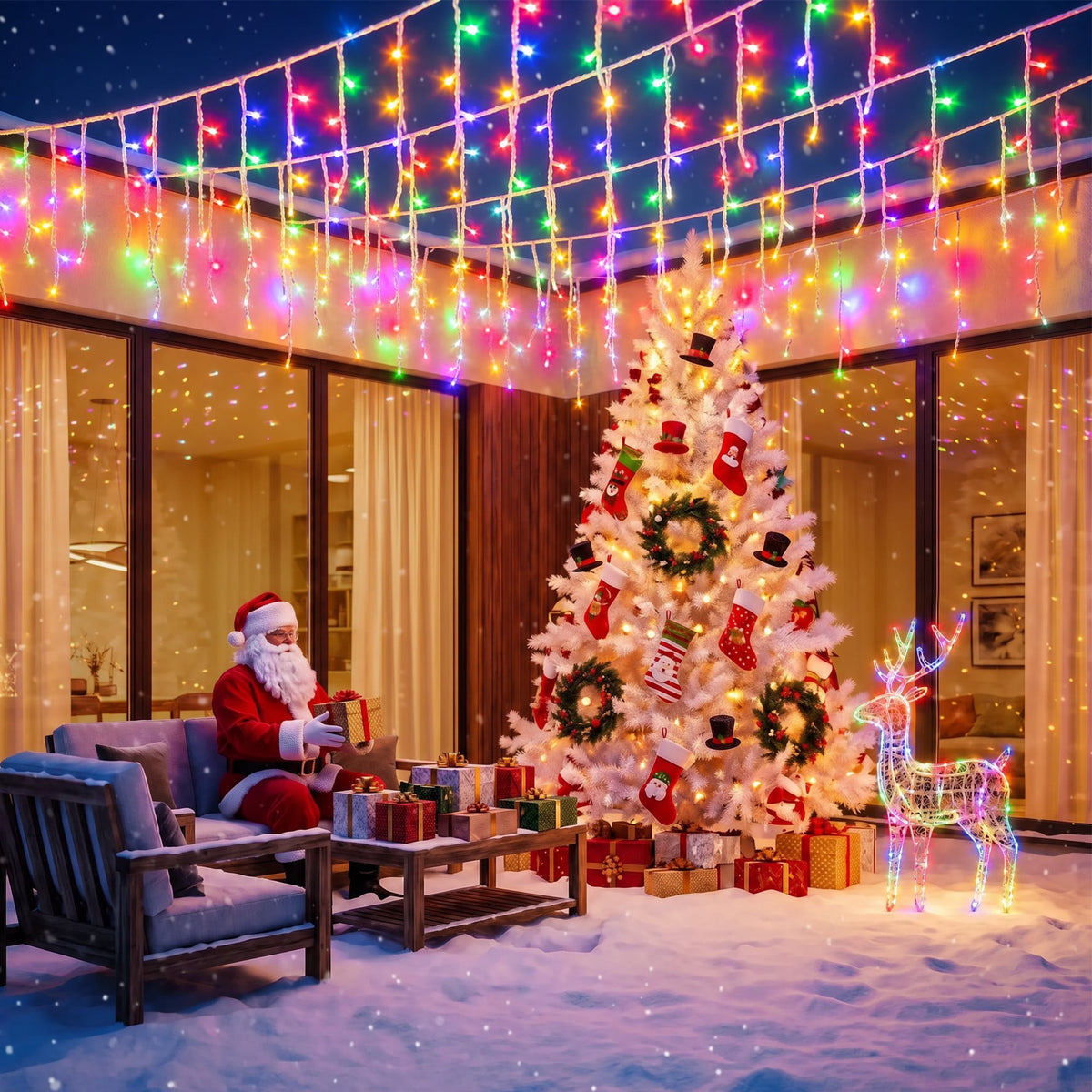 Scidweet Christmas Icicle String Lights, 33ft 400 LED Fairy Twinkle Lights 8 Modes Plug in Light for Holiday Wedding Party Home Indoor Outdoor Decoration, Cool White