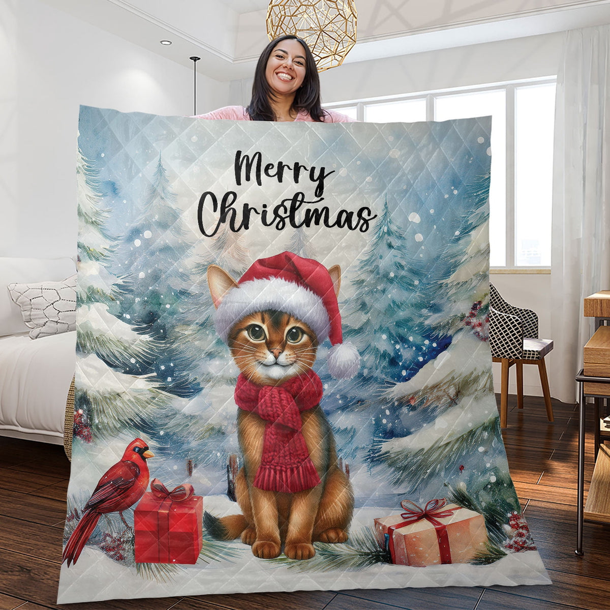 Merry Christmas Sphynx Enjoys Catmas Winter Xmas Holiday Quilt Bedding Set Cat Lover Kitten Owner Gifts Idea 1 Blanket Bed Cover 2 Pillowcases - 02022