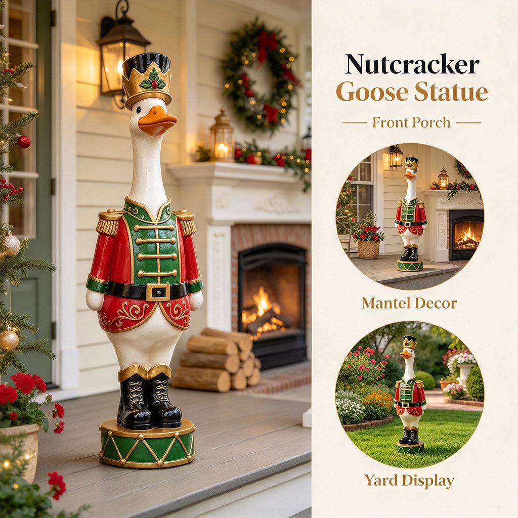 15.7 Inch Resin Nutcracker with Velvet Bow, Christmas Farmhouse Decor, Large Rattan Imitation Soldier Figurine for Floor Mantel Table Home,Rustic Winter Holiday Outdoor Decor,2PCS