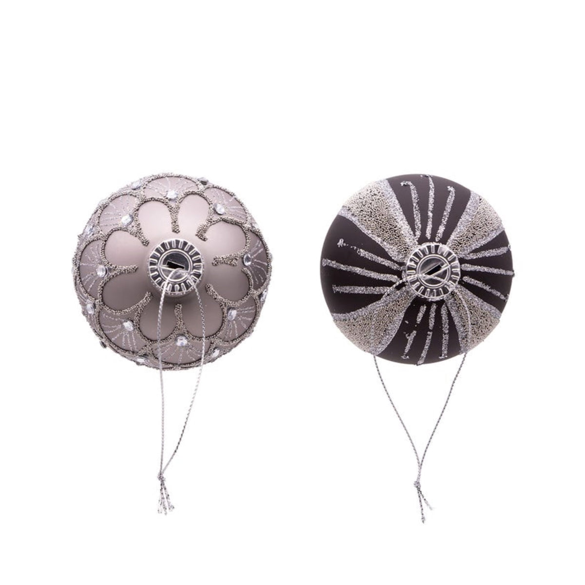 Kurt Adler Ornaments For Christmas Tree, Silver/Black Jeweled Glass Balls, 80 MM Diameter, 6 Piece
