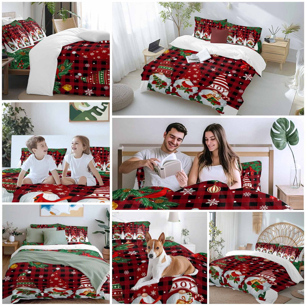 Christmas Snowman Bedding Duvet Cover Set Twin Size 4 Pieces Pine Christmas Tree Snowflakes Red Plaid Bedding Set with Zipper Closure, 1 Comforter Cover 68x90 Inches 1 Flat Sheet & 2 Pillow Cases