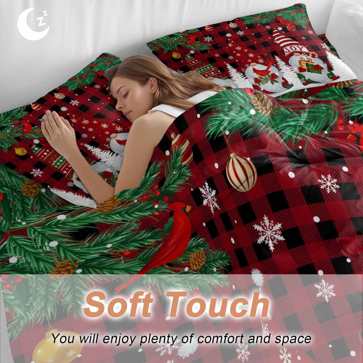 Christmas Snowman Bedding Duvet Cover Set Twin Size 4 Pieces Pine Christmas Tree Snowflakes Red Plaid Bedding Set with Zipper Closure, 1 Comforter Cover 68x90 Inches 1 Flat Sheet & 2 Pillow Cases