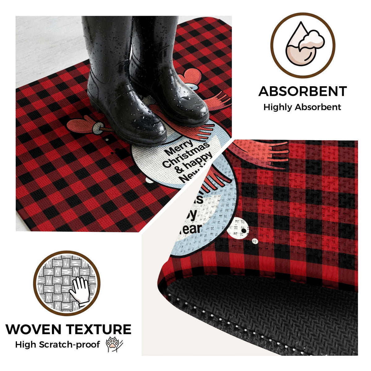 Christmas Snowman Bathroom Runner Rugs Non Slip Washable Absorbent Narrow Long Bath Mat Winter Holiday Xmas Red Black Plaid Runner Rugs for Kitchen Hallway Bedroom Laundry Study Room 31.5"x78.7"