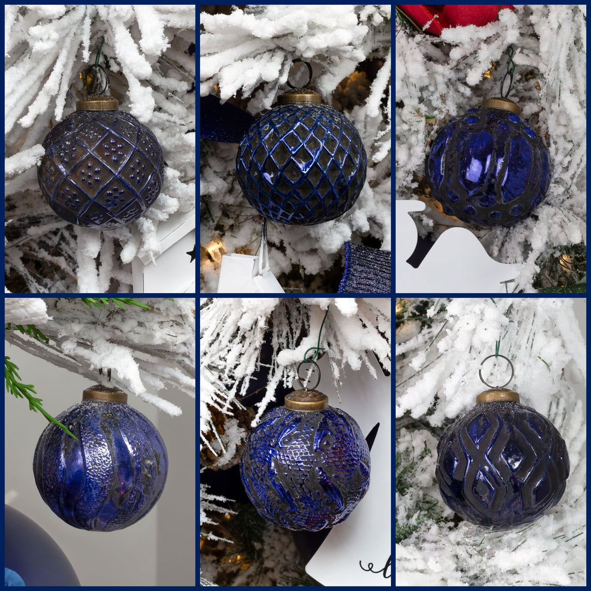 AuldHome Design Farmhouse Ball Ornaments (Set of 6, Gold/Silver); Distressed Metal Glass Ball Vintage Style Christmas Decorations