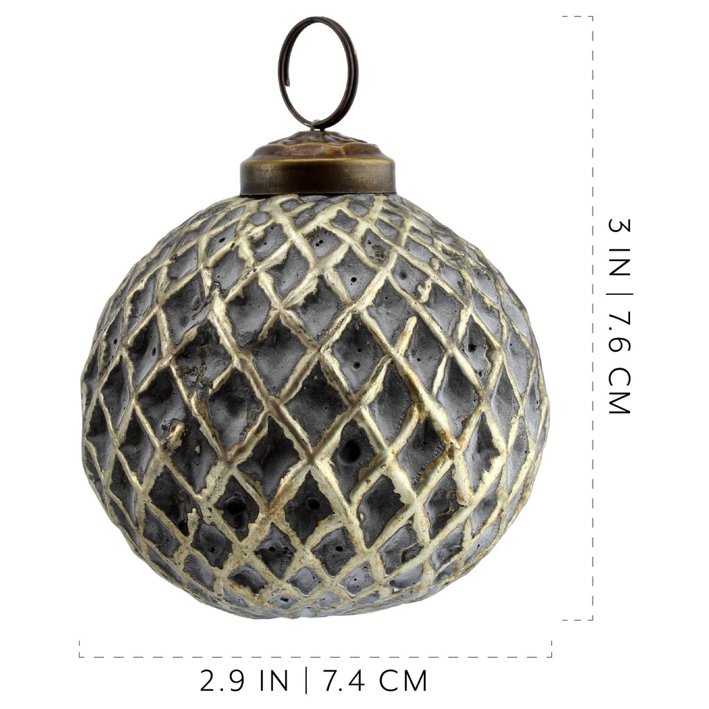 AuldHome Design Farmhouse Ball Ornaments (Set of 6, Gold/Silver); Distressed Metal Glass Ball Vintage Style Christmas Decorations