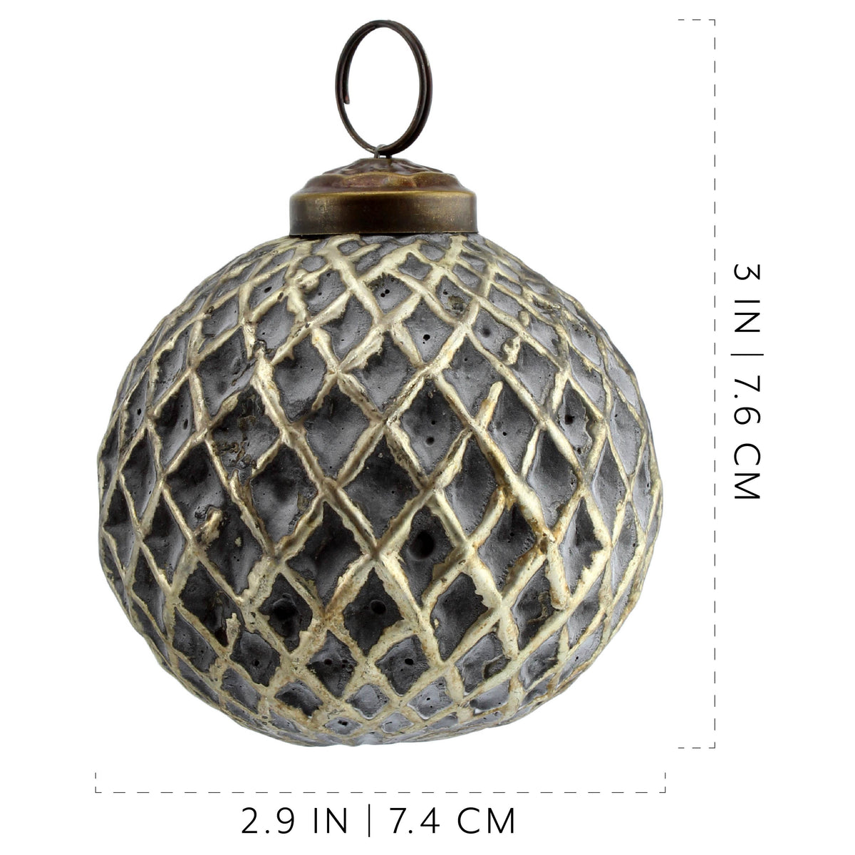 AuldHome Design Farmhouse Ball Ornaments (Set of 6, Gold/Silver); Distressed Metal Glass Ball Vintage Style Christmas Decorations