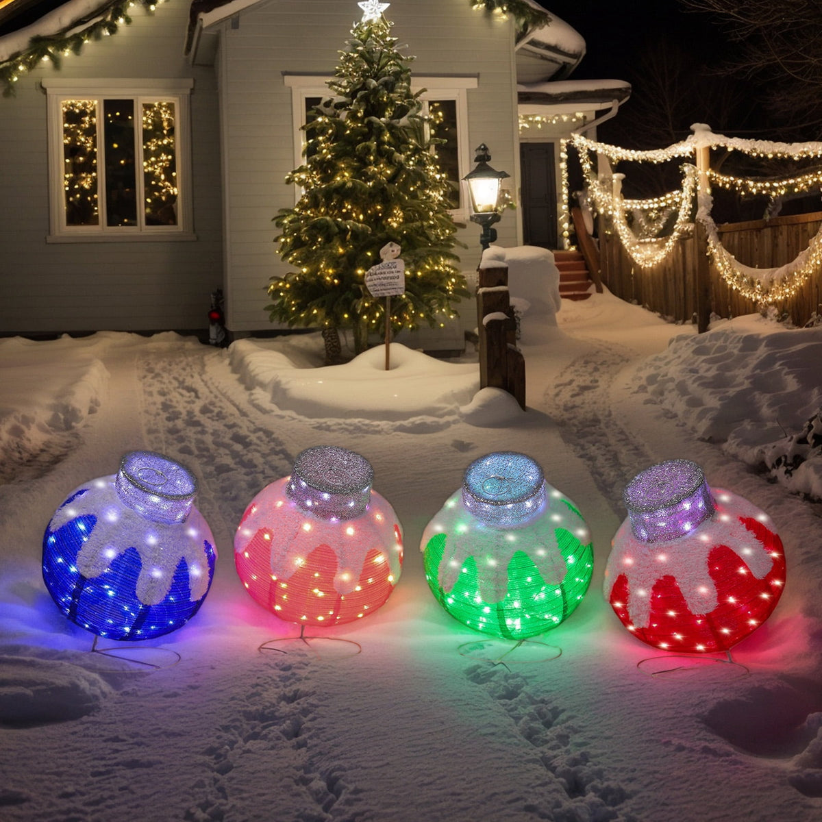 Zimtown 4 pcs LED Christmas Ornament Decor Set,Lighted Pop-Up Outdoor Holiday Ball for Indoor Outdoor Holiday Lighting