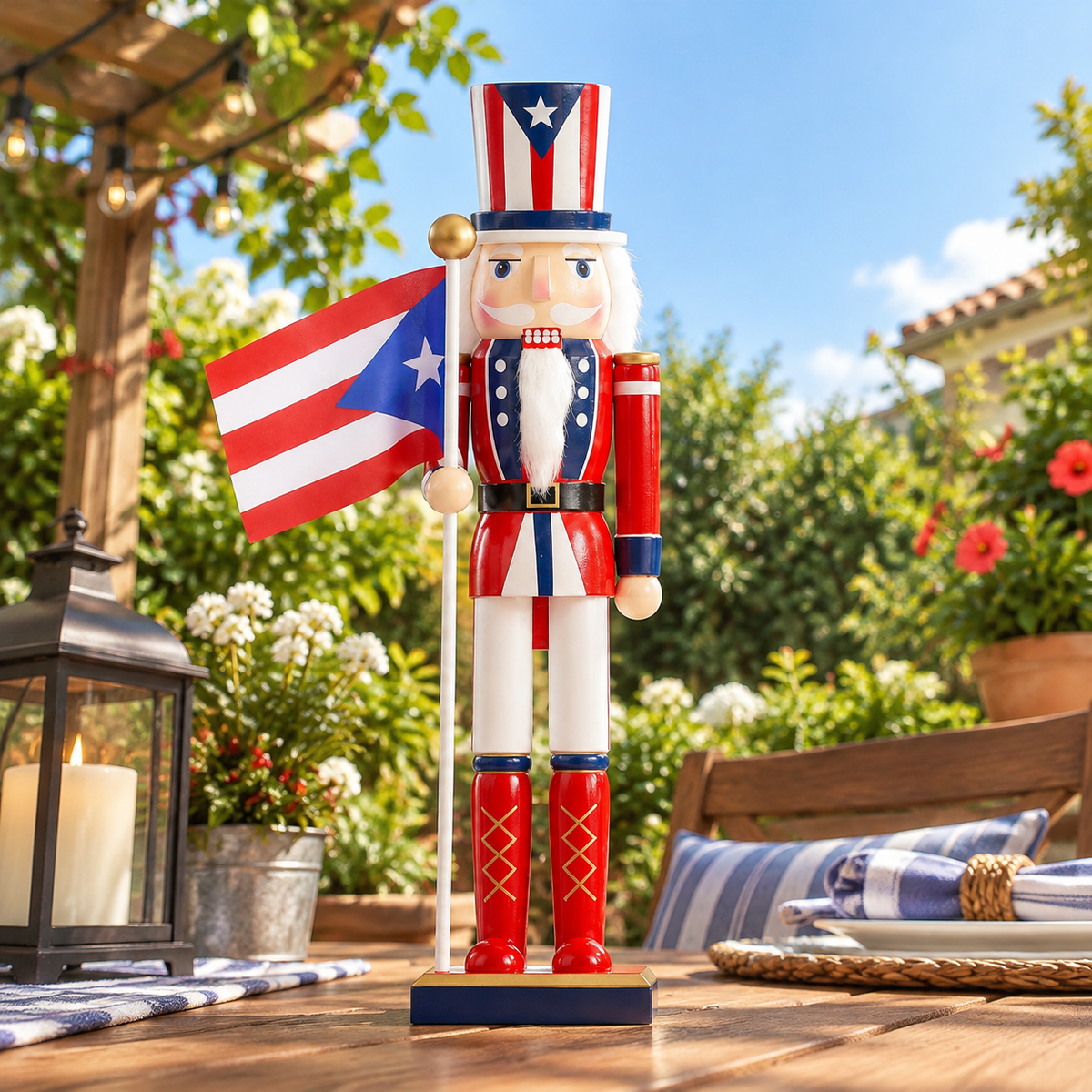 15 Inch Puerto Rico Flag Nutcracker Soldier Wood Christmas Decor
