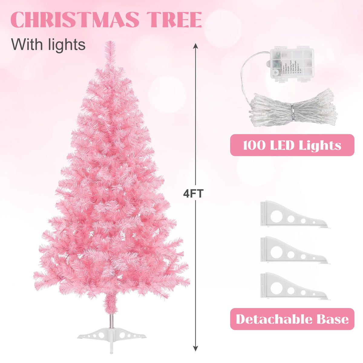 Leyaron Christmas Tree with Lights, 4FT Artificial Small Mini Christmas Tree Decorations for Indoor Holiday Xmas Home Decor, Green