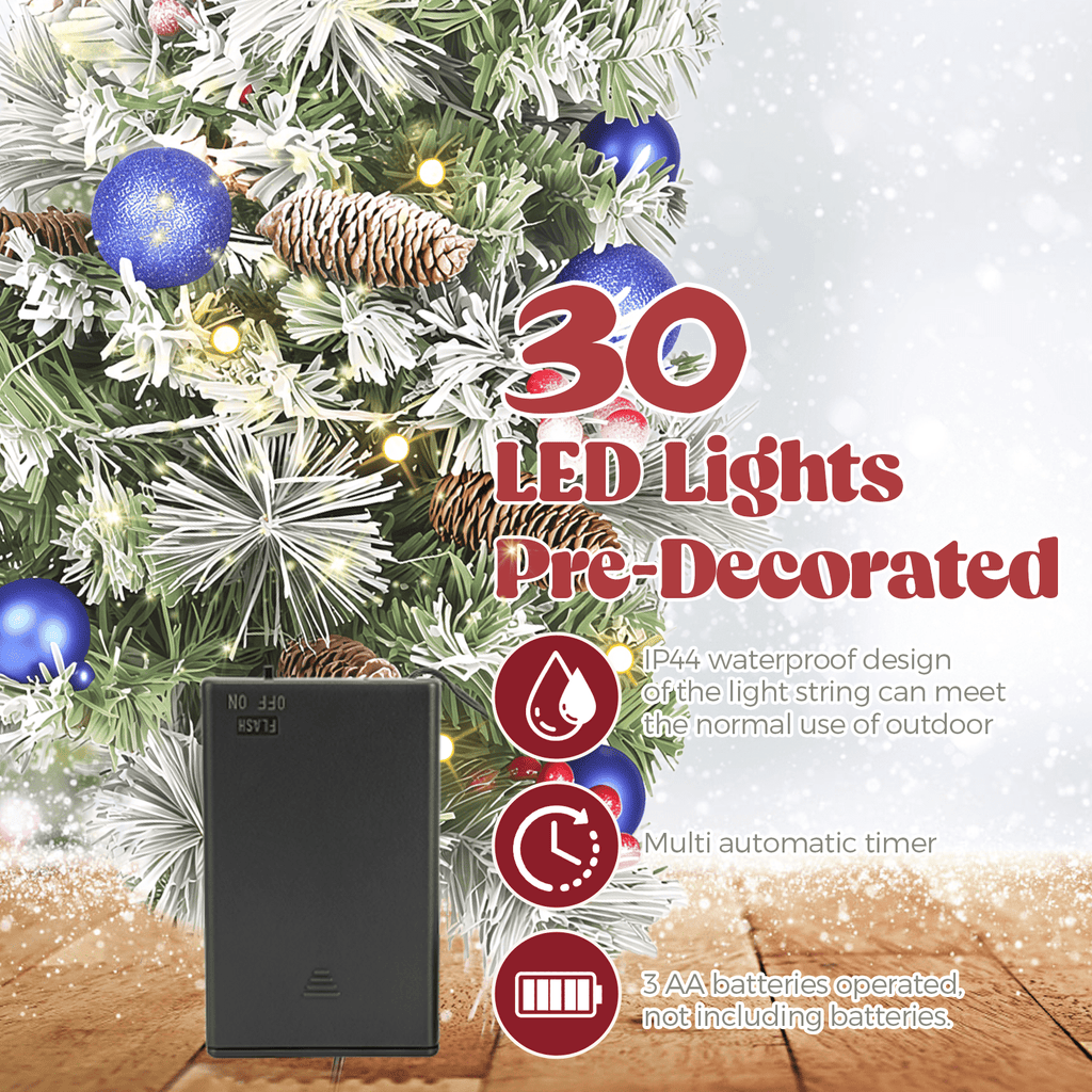 2 Pack 30 inch Prelit Outdoor Pathway Christmas Tree, Artificial Small Xmas Tree with Dual Color Berries & Balls, 30 Battery Operated Warm Lights for Holiday New Year Winter Patio Driveway Yard Lawn